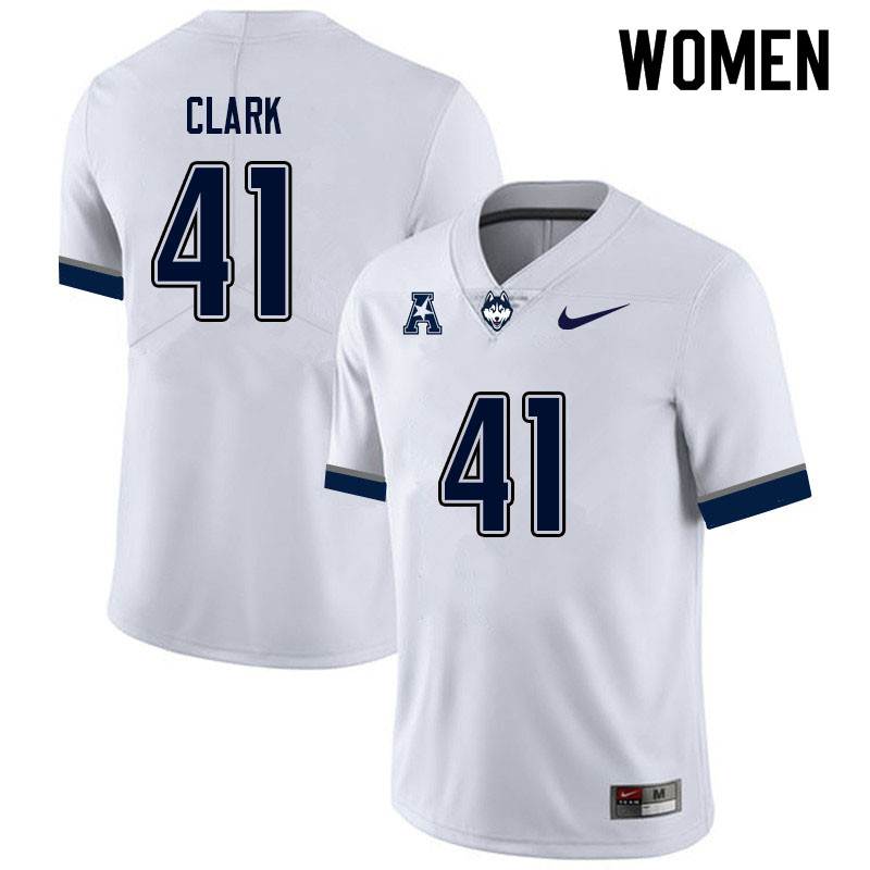 Women #41 Hunter Clark Uconn Huskies College Football Jerseys Sale-White - Click Image to Close